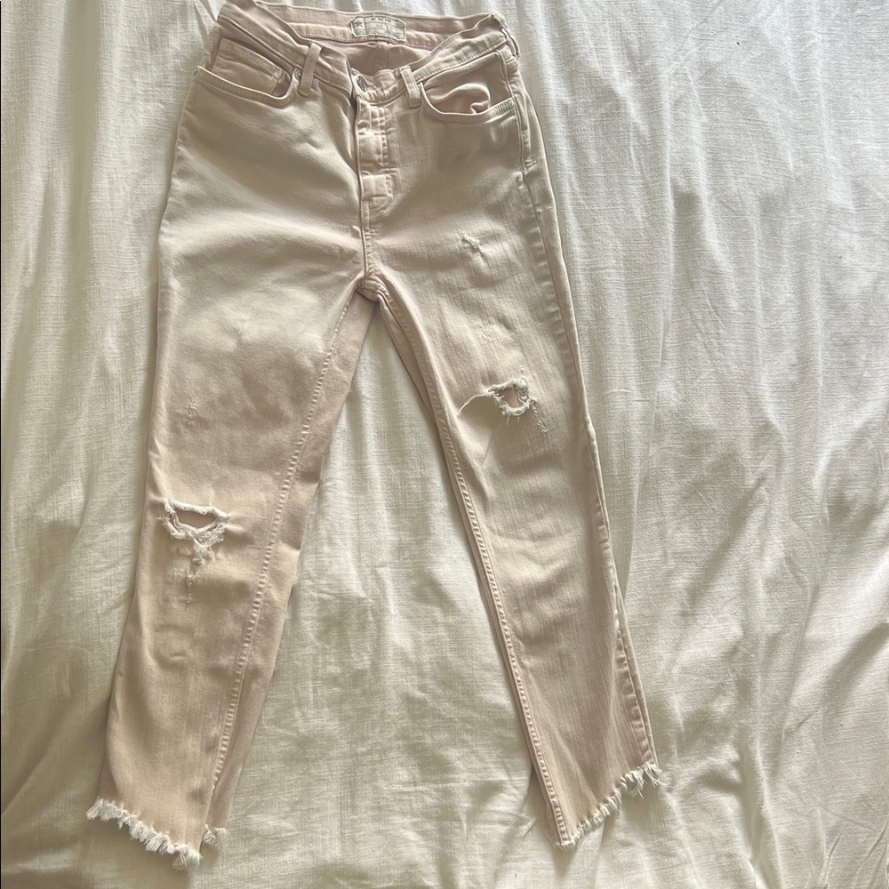 We The Free Cream/Pale Pink Distressed Ankle Jeans